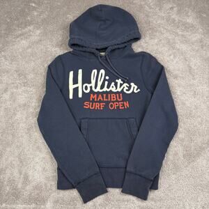 VTG Hollister Malibu Surf Open Navy Blue Pullover Hoodie Size M Puff Y2K Preppy